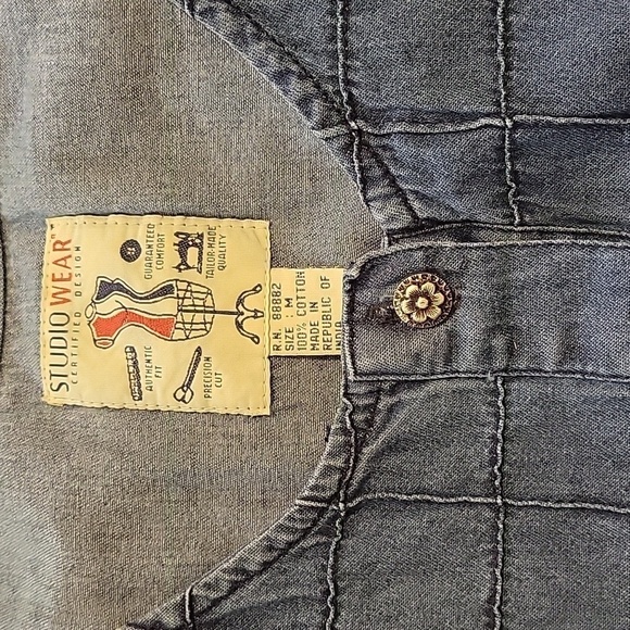 Vintage 90s Studio Wear medium blue denim button down maxi dress - Picture 3 of 5